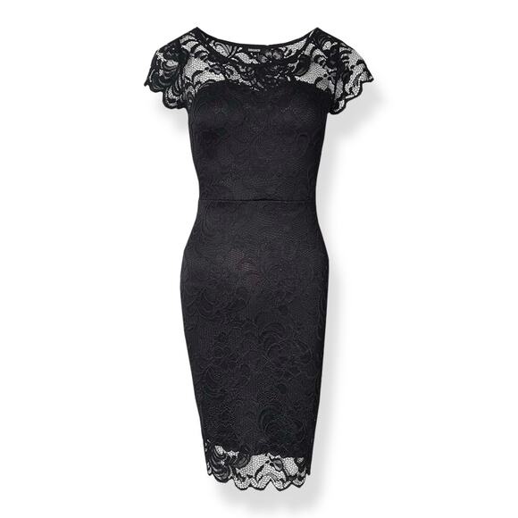 ODCOCD women's black lace short sleeve pencil cocktail dress Small - Picture 11 of 11